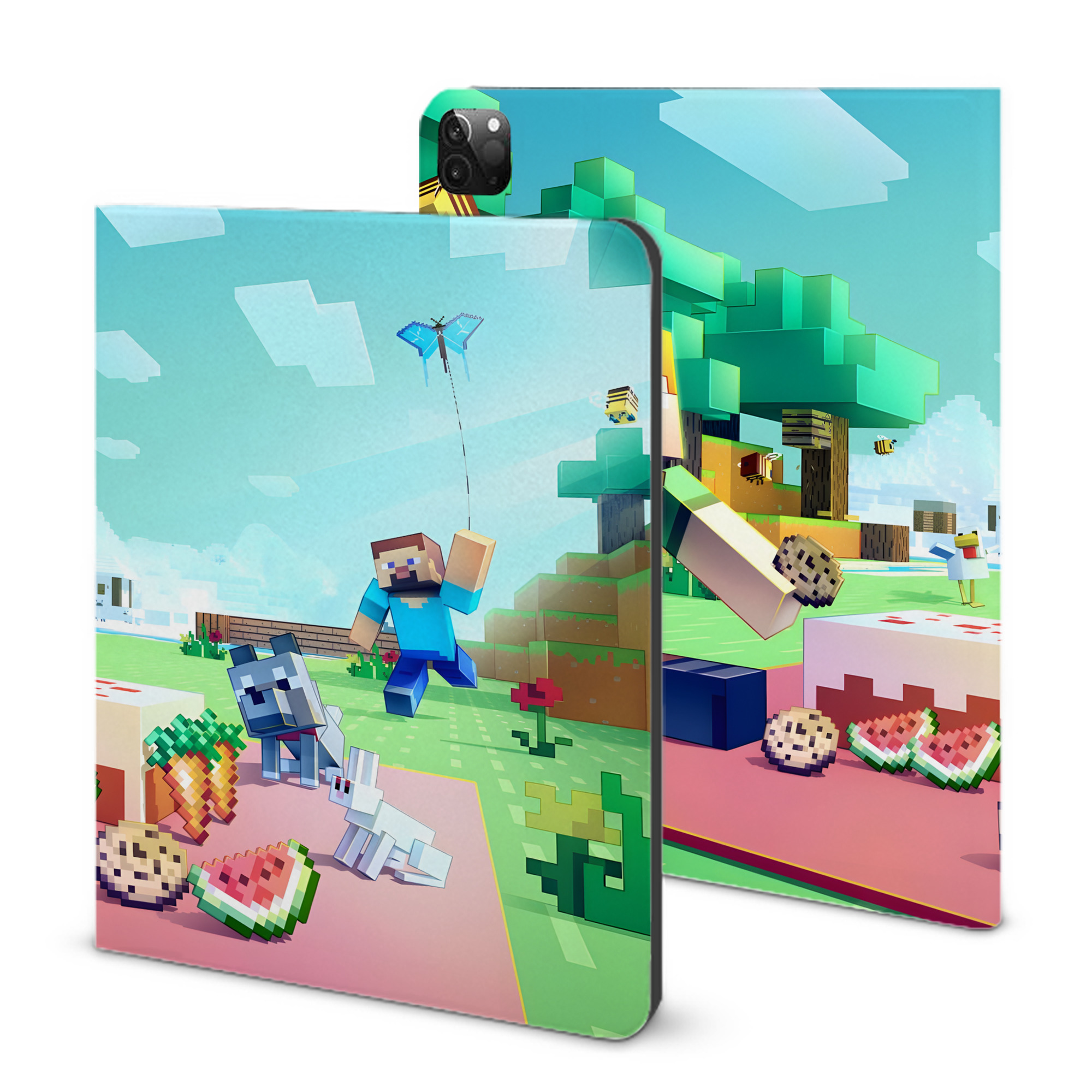 （画像用） マインクラフト ブロックの世界 Minecraft MC Block world IPadケース ペンホルダー付き ブックスタイルデザイン